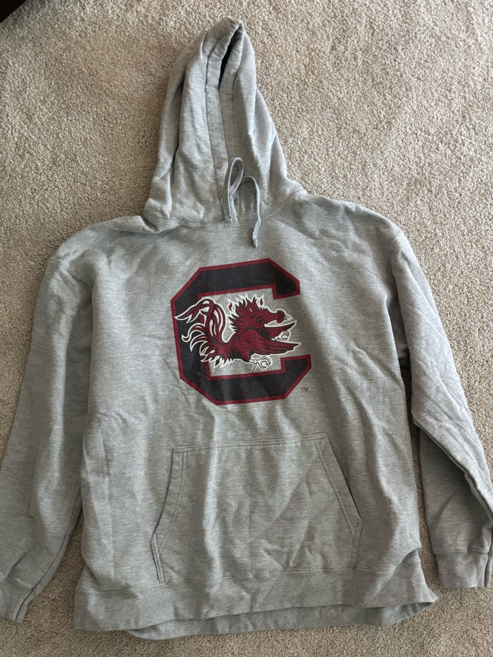 South Carolina Gray Hooded Sweatshirt with Maroon Gamecock Emblem